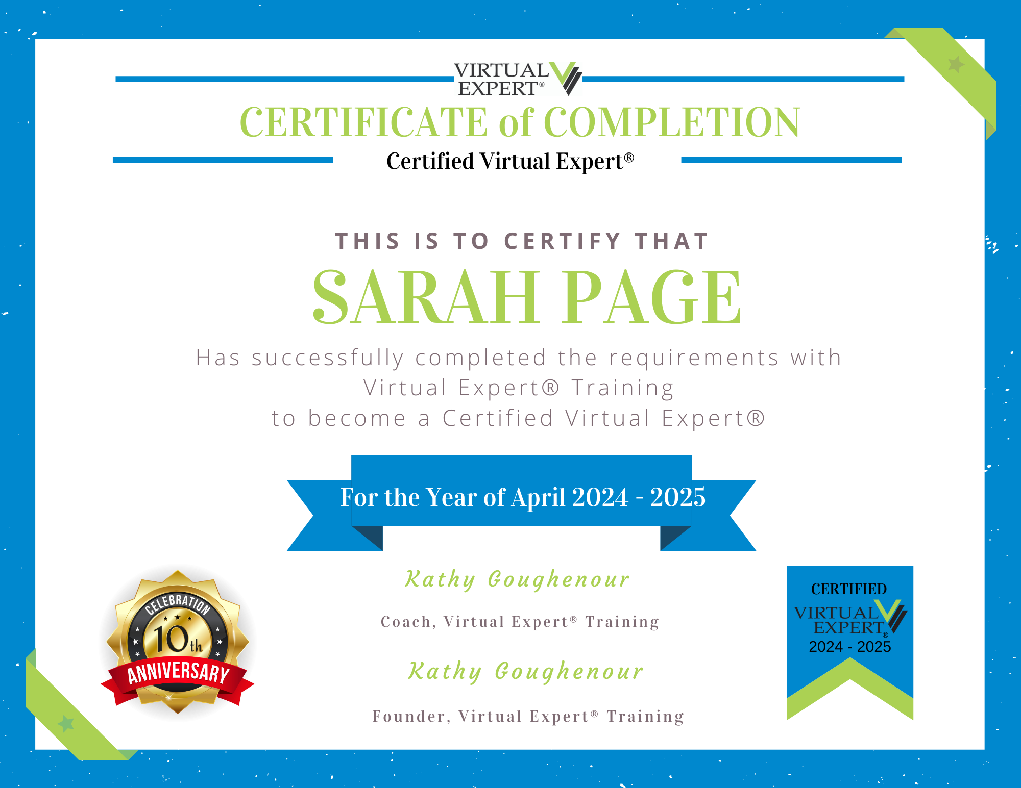 Recertified 24-25 VE Sarah Page